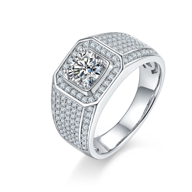 文军款S925银镀白金MoissaniteMen's Ring1ctD级